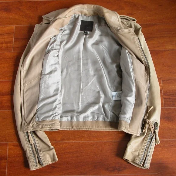 JOIE Sexy Beige Leather Moto Jacket Wms XS - Picture 8 of 8